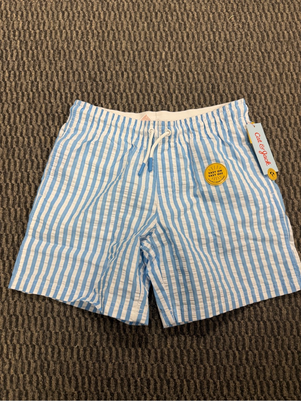 Cat & Jack Light Blue and White Striped Men’s Athletic Shorts